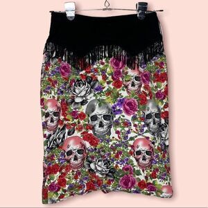 Switchblade stiletto skulls & roses fringe pencil skirt goth rock & roll western